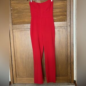 Hours Chic Strapless Red Jumpsuit